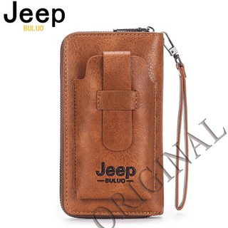 JEEP BULUO Leather Men Clutch Wallet Brand Purse For Phone Double Zipper Luxury Wallet Leather Clutch Bag Large Capacity -2162