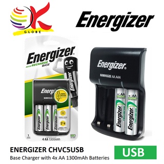 ENERGIZER BASE CHARGER CHVC5USB (USB) NIMH BATTERY RECHARGE 1300MAH FOR 2 AA OR 4 AA OR AAA NIMH RECHARGEABLE BATTERIES