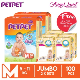 [Buy 2 Free 5] Petpet Tape Diaper Jumbo Pack M50 (2Packs) + FOC BabyLove Daynite pants (3pack random size)