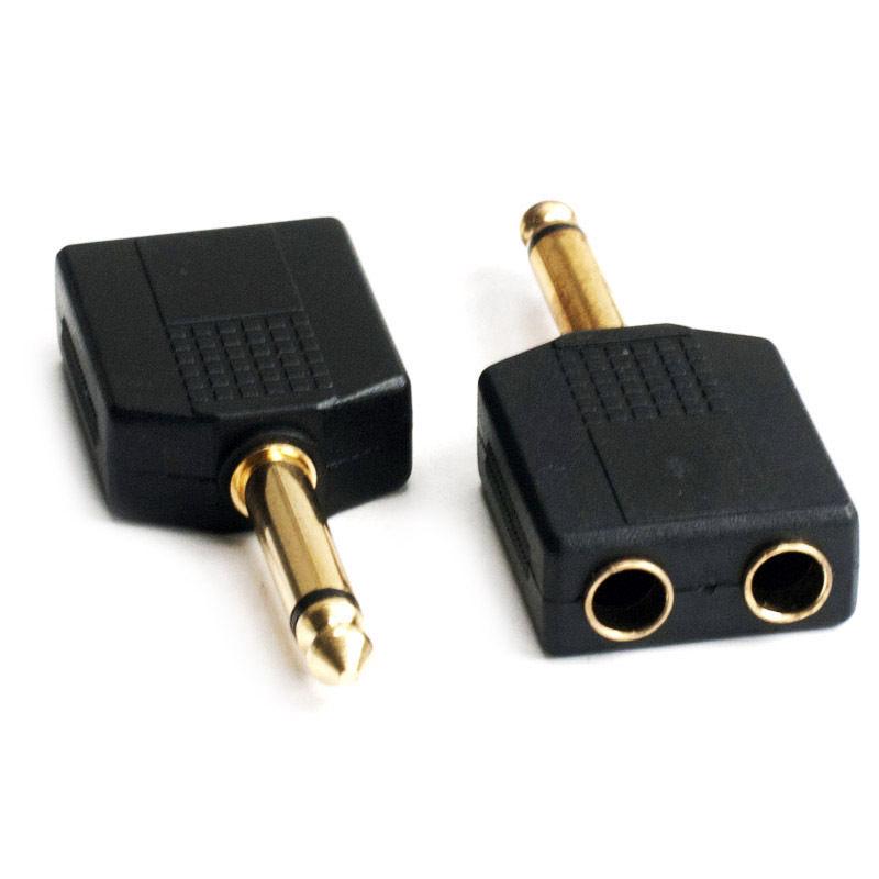 GOLD 1/4" input Mono PLUG to 2X 1/4" Splitter Adapter