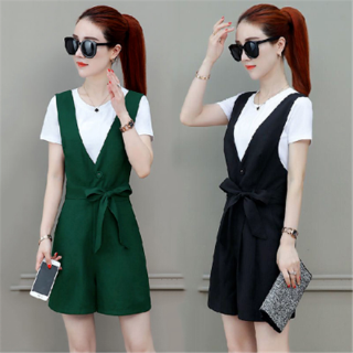 Two-piece Set Strap Shorts Female 2020 Summer New Korean Casual Loose Jumpsuit
