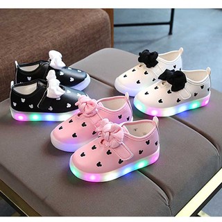 IU-Children's light shoes girls bow LED Shine shoes lightweight breathable