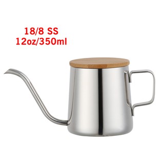 12oz(350Ml) Long Narrow Spout Coffee Pot Gooseneck Kettle Stainless Steel Hand Drip Kettle Pour Over Coffee And Tea Pot With Wooden lid