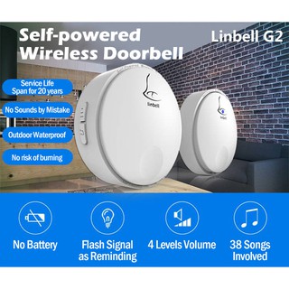 Waterproof Wireless DoorBell Door Bell Self Powered No Battery G2