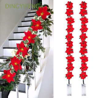 DINGYIFENG 2M Christmas Garland Outdoor Christmas Decorations String Lights Xmas Supplies Xmas Tree Ornaments Poinsettia Flowers Reusable for Garden Indoor Home Decor
