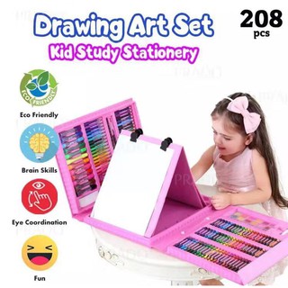 208pcs Kids Painting Board Pen Colour Crayon Marker Pencil Drawing Art Set with Storage Case