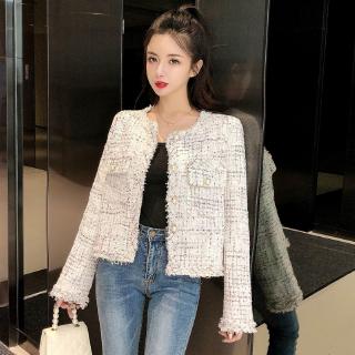 Korean Style Long Sleeve Plaid Blazer Fashion Women Tweed Short Jacket