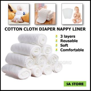 3 LAYERS REUSABLE BABY COTTON CLOTH DIAPER NAPPY LINER INSERT (1PC)