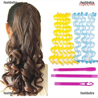 Fuelthefire 12Pcs Portable Magic Long Hair Curlers Curl Maker Rollers Spiral Leverage Former