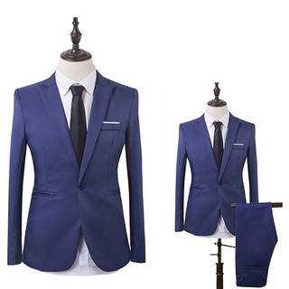 Men Slim Fit Business Leisure One Button Formal Two-Piece Suit for Groom Wedding