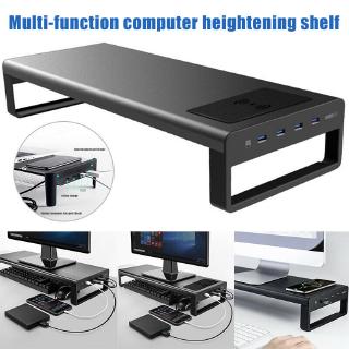 Wireless Charger Base Holder Aluminum Alloy Computer Laptop Base Stand with 4 USB 3.0 Port Monitor Stand Bracket Steady Monitor