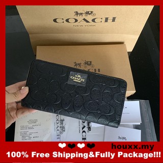 COACH F53834 Black Long Wallet + Box Feamle Purse Pouches Zipper Zip Wallet