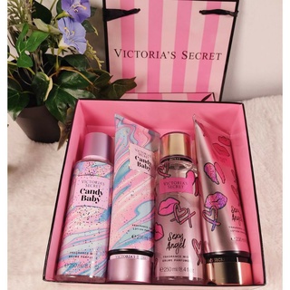 OFFER💯ORI VICTORIA SECRET BODY MIST&LOTION SET 4 IN 1 FOR WOMEN WITH FREE GIFT PAPER BAG