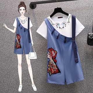 [XL] Oversized fashion suit wear short-sleeved T-shirt + self-cultivation overalls and jumpsuit casual suit