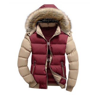 Alimoo Men Winter Hooded Jacket Fur Collar Thick Warm Padded Coat