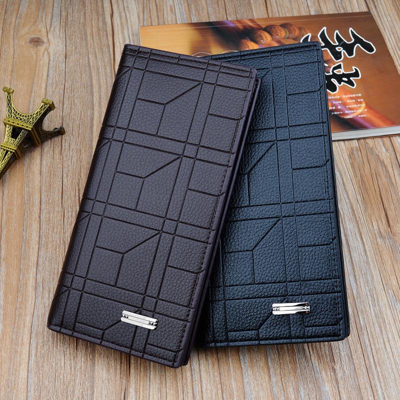 High Quality Men Wallet Leather Purse Long Male Wallets Striped Clutch Phone Bag