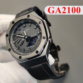 2021 New WatchBand for Casio G Shock GA-2100/2110 Metal Adapter Metal 2rd Bezel Stainless Steel Case, and Fluororubber Strap Specifically for Upgrading The G-Shock GA2100 GA2110 Watch