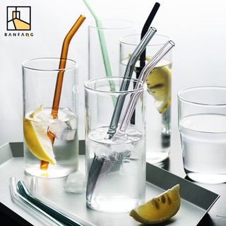BANFANG Ins Hot Style Stained Glass Straws Transparent Bent Straw Juice