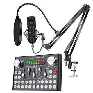 Professional Bm800 Condenser Microphone 48V Professional Live Sound Card F007 For Phone Computer Laptop