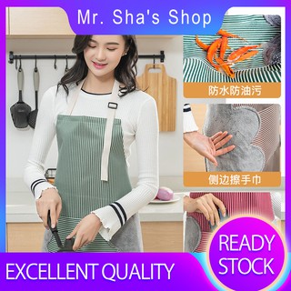 ⚡【Ready Stock】⚡ Kitchen Apron 👉 Hand-wipe apron waterproof and oil-proof cooking hood kitchen fashion household adult waist Creative gift for wife Oxford Cloth Oxford apron