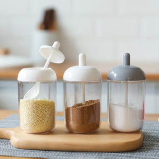 Kitchen seasoning jar household plastic cute Japanese style transparent spoon creative simple seasoning bottle
