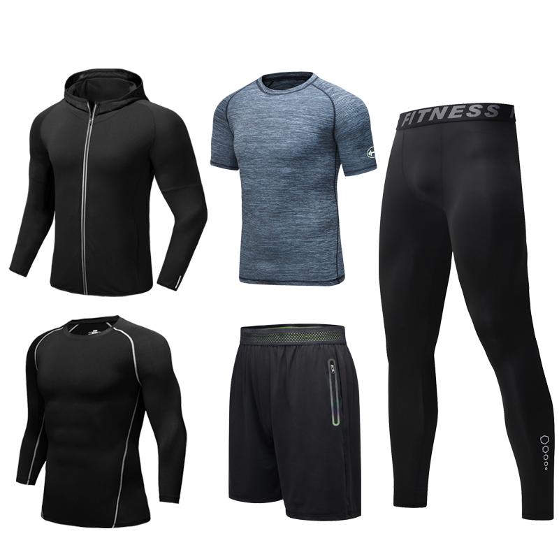 Men Tightsuit Sport Training Wear Gym Fitness Set Quick Dry 5 Pcs/set