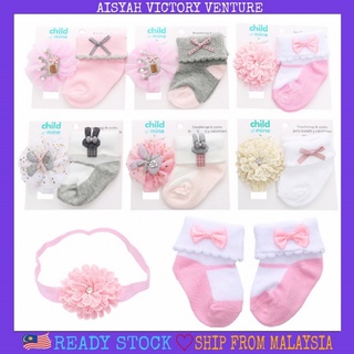 AVV Set Baby Socks & Baby Headband Girl Sock 0-6 Month / Set Stokin Bayi & Headband Headwrap and Footwear Collection