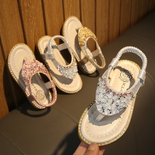🌻zesgood🍓Toddler Kids Baby Girls Crystal Toepost Elastic Band Princess Sandals