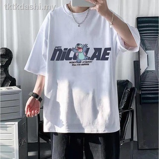 ❈High quality 100% pure cotton summer new short-sleeved t-shirt male ins trend five-point half-sleeved Hong Kong style loose t-shirtMen's popular printed short sleeve T-shirt