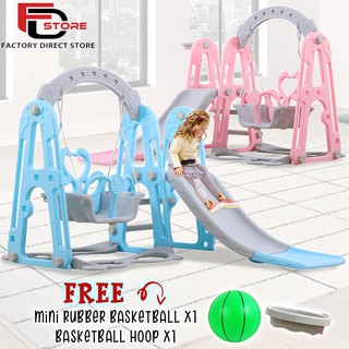 FDS 3In1 Swing & Slide Cute Swan Children Slide Indoor/Outdoor Mini Playground Kids Slide Set For Kids Papan Gelongsor