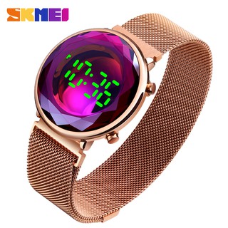SKMEI Beautiful 3D Glass Magnet Buckle LED Light Display Digital Watch Fashion Women's Watches Luxury Wristwatch Ladies Dress Date Gem Design