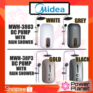Midea Rain Shower Water Heater MWH-38U3-RS / MWH-38P3-RS With DC Silent Pump ( Grey , Black , White , Gold ) MWH38U3RS