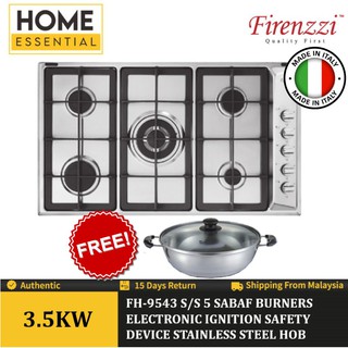 FIRENZZI 5 Sabaf Burners Safety Device Built In Hob (3.5kW + 3.0kW + 1.75kW + 1.0kW) FH-9543 S/S