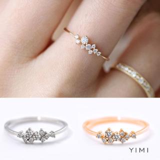 Yimi Women's Simple 925 Sterling Silver 925 Ring Inlaid Crystal Zircon 3 Layers