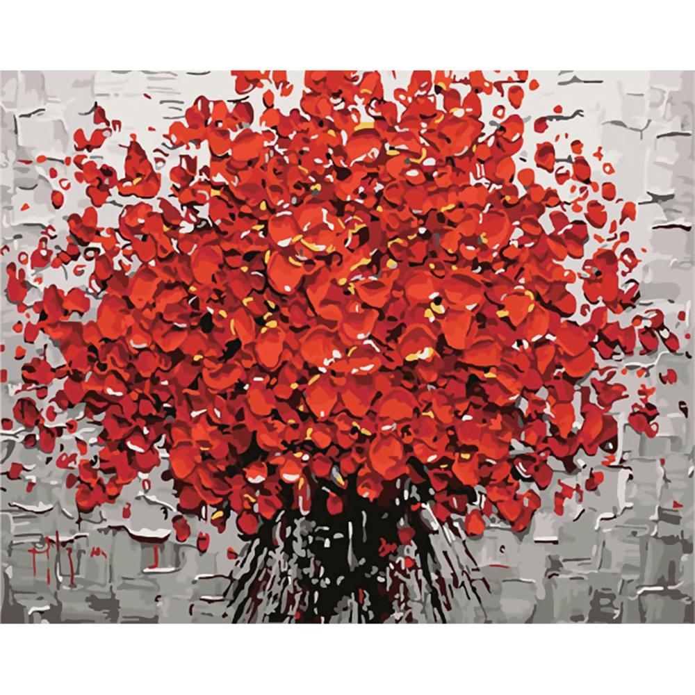 RB-Abstract Red Flowers Unframed Hand Painted By Numbers Oil Painting