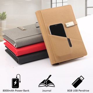 BOOLD™ 5 in 1 Digital Hardcover Executive Notebook Journal Planner With Power Bank Charging Cables and USB Pendrive