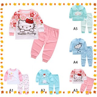 2Pcs Baby Girls Boys Pajamas Cute Pattern Long Sleeve T-shirts + Pants Sleepwear Set
