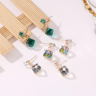 Water Cube Happy Rubik's Cube Simple Crystal Color Square Geometric Stud Earrings Colorful Color Earrings New Products