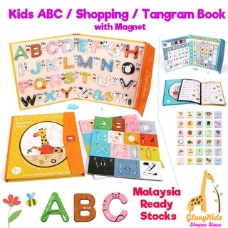 Kids Magnetic Puzzle Book Shopping Cart / Tangram Montessori Education Toys for Kids Jigsaw Game Toy Gift Brain Develop