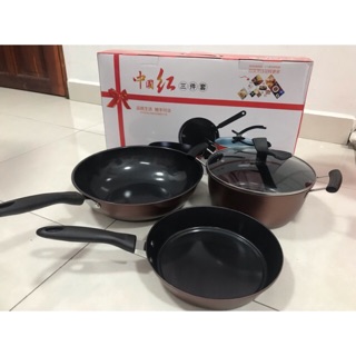 Ready stock Malaysia Monaco Set Of 4 Non-Stick Kitchen Cookwares Wok Pan Pot Set