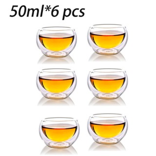 🔥KL readystock🔥Double Layer Glass Tea Cups (6 Pcs) teapot cawan Tea Cup Set Double Wall Heat-resistant Glass Cup Kung Fu