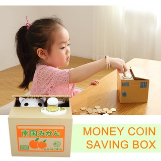 Piggy Bank Cat Steal Money Coin Saving Box Pot Case Battery Operated Gift