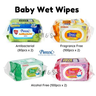 Pureen Baby Wet Wipes Antibacterial / Fragrance Free / Alcohol Free (2 Packs)