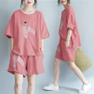 【Jenny Fashion Mall】Women's New Fashion Loose Size Running Short Sleeve Shorts Casual Sportswear Set