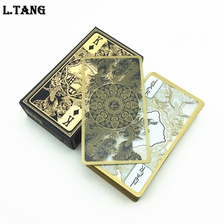 Waterproof Transparent Plastic Poker Gold Edge Playing Cards Dragon Card Game Collection Gift L412