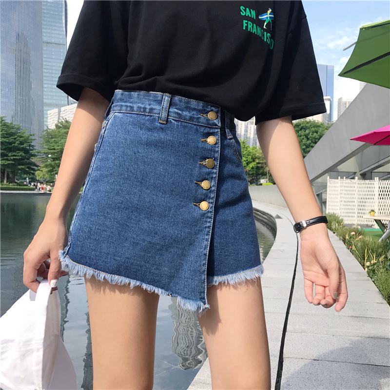 High Waist Jeans women Plus Size Korean short jeans skirt of Irregular Stitching Raw Split Skirt Shorts