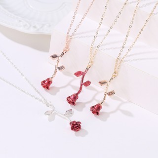 Beauty Red Rose Flower Necklace Nice Charm Jewelry for Women Valentine Gift