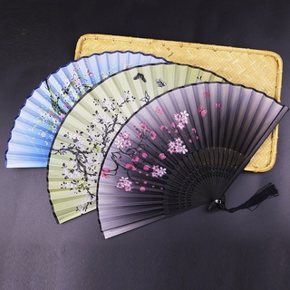 Vintage Style Folding Fan Chinese Flower Printing Art Craft Ornaments Dance Hand Fan
