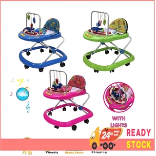 Foldable 8 Wheels Adjustable Height Baby Walker with Music and Light