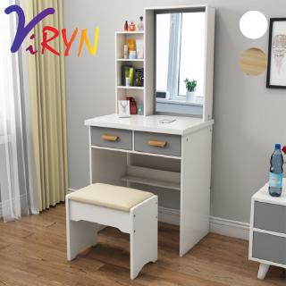 ViRYN Modern Home And Living Wood Dressing Table Vanity Makeup Table Set With 360 degree Mirror And Soft Padded Stool